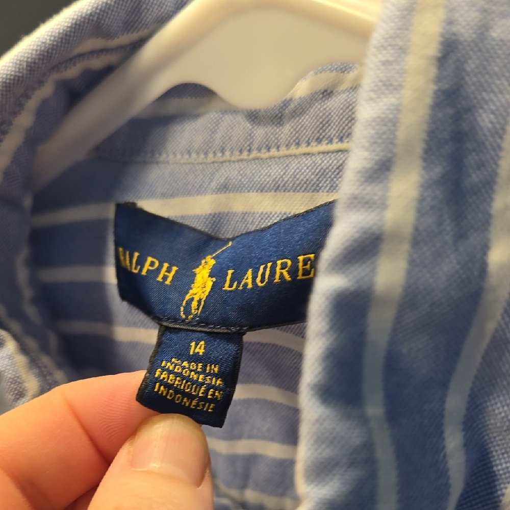 Polo by Ralph Lauren Blue and White Striped Shirt - Picture 3 of 3